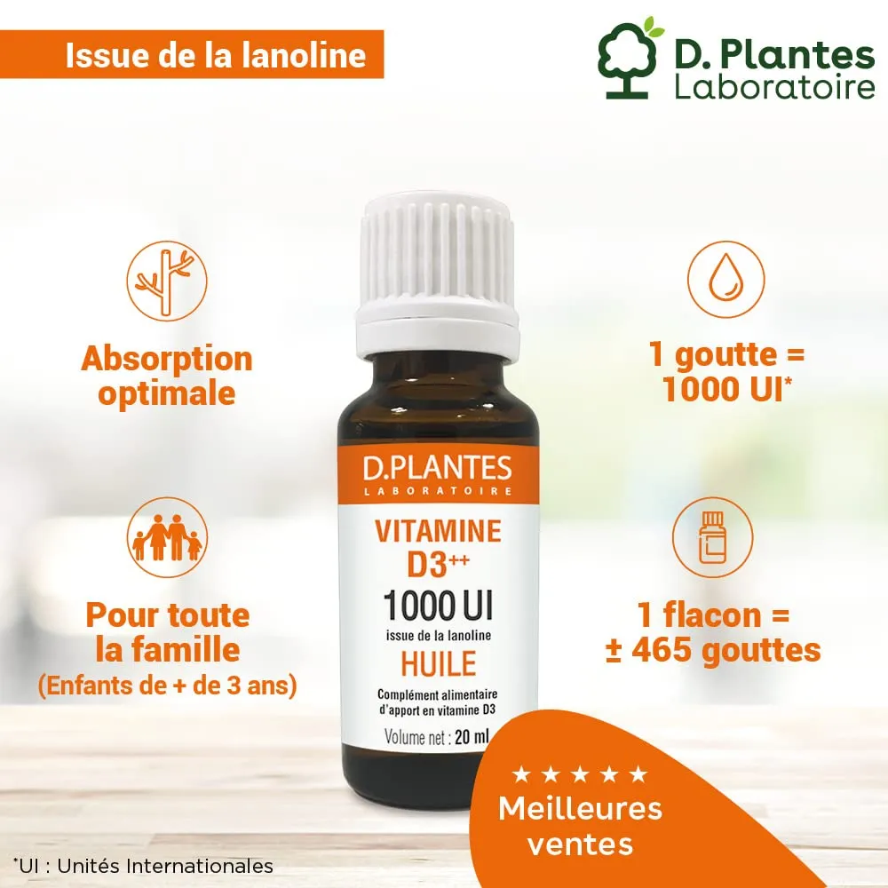 D.Plantes Vitamine D3 1000 UI complément alimentaire 20 ml lanoline