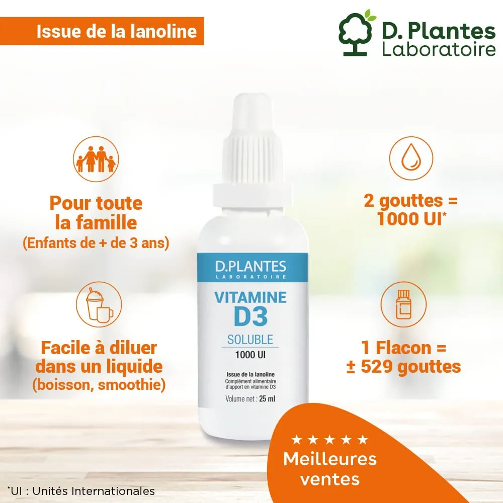 D.Plantes Vitamine D3 1000 UI complément alimentaire soluble 25 ml