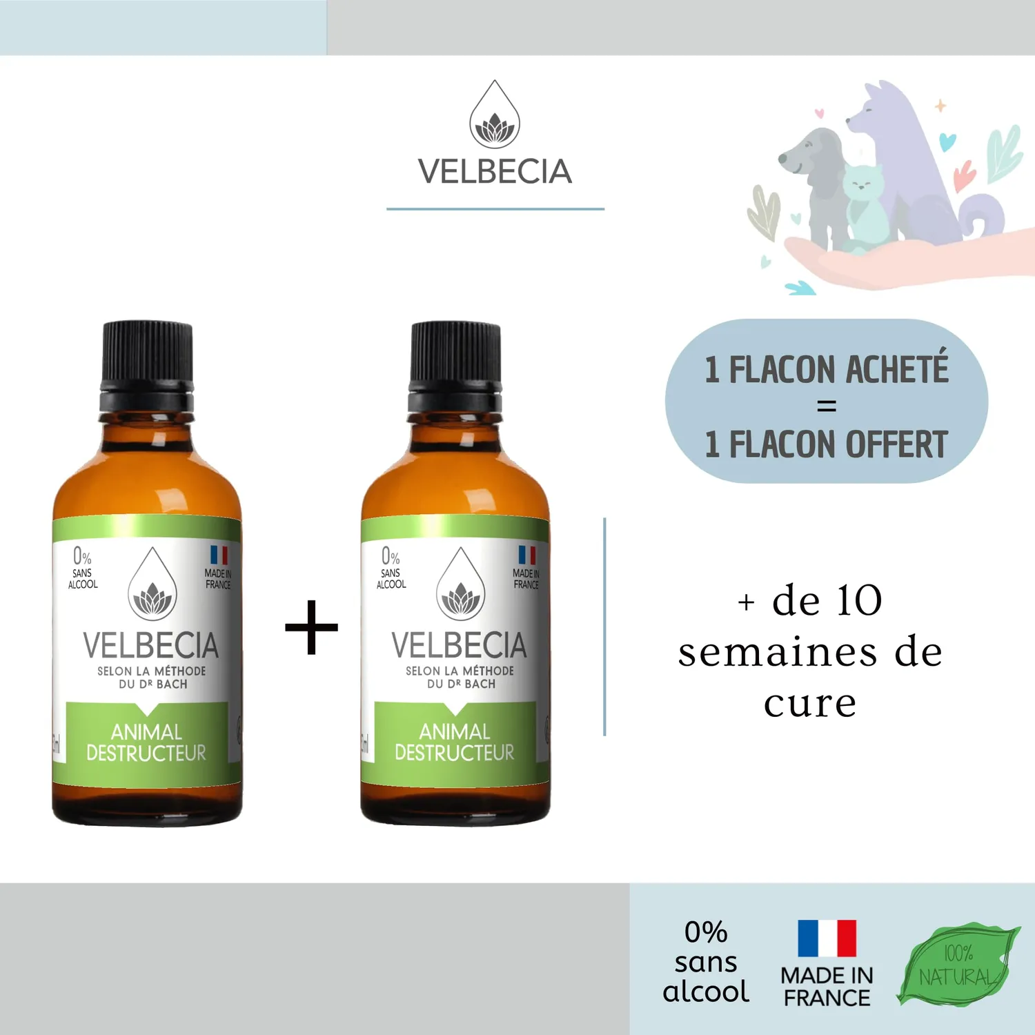 Velbecia Animal destructeur élixir fleurs 50ml sans alcool calme