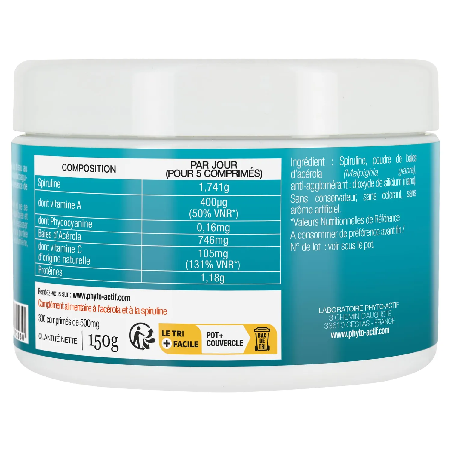 Phyto-Actif Spiruline Acérola comprimés immunité 300