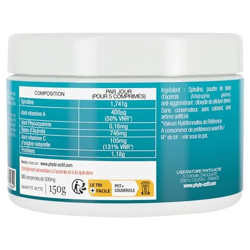 Phyto-Actif Spiruline Acérola comprimés immunité 300