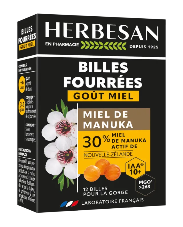 Herbesan Billes Fourrées Miel de Manuka IAA10+ gorge