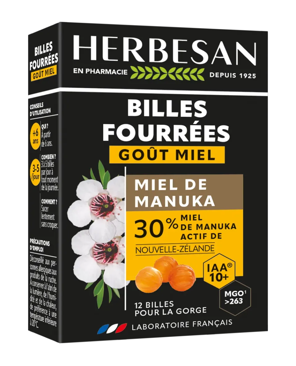 Herbesan Billes Fourrées Miel de Manuka IAA10+ gorge