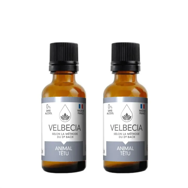 Velbecia Animal Têtu élixir fleurs sans alcool 2x30ml