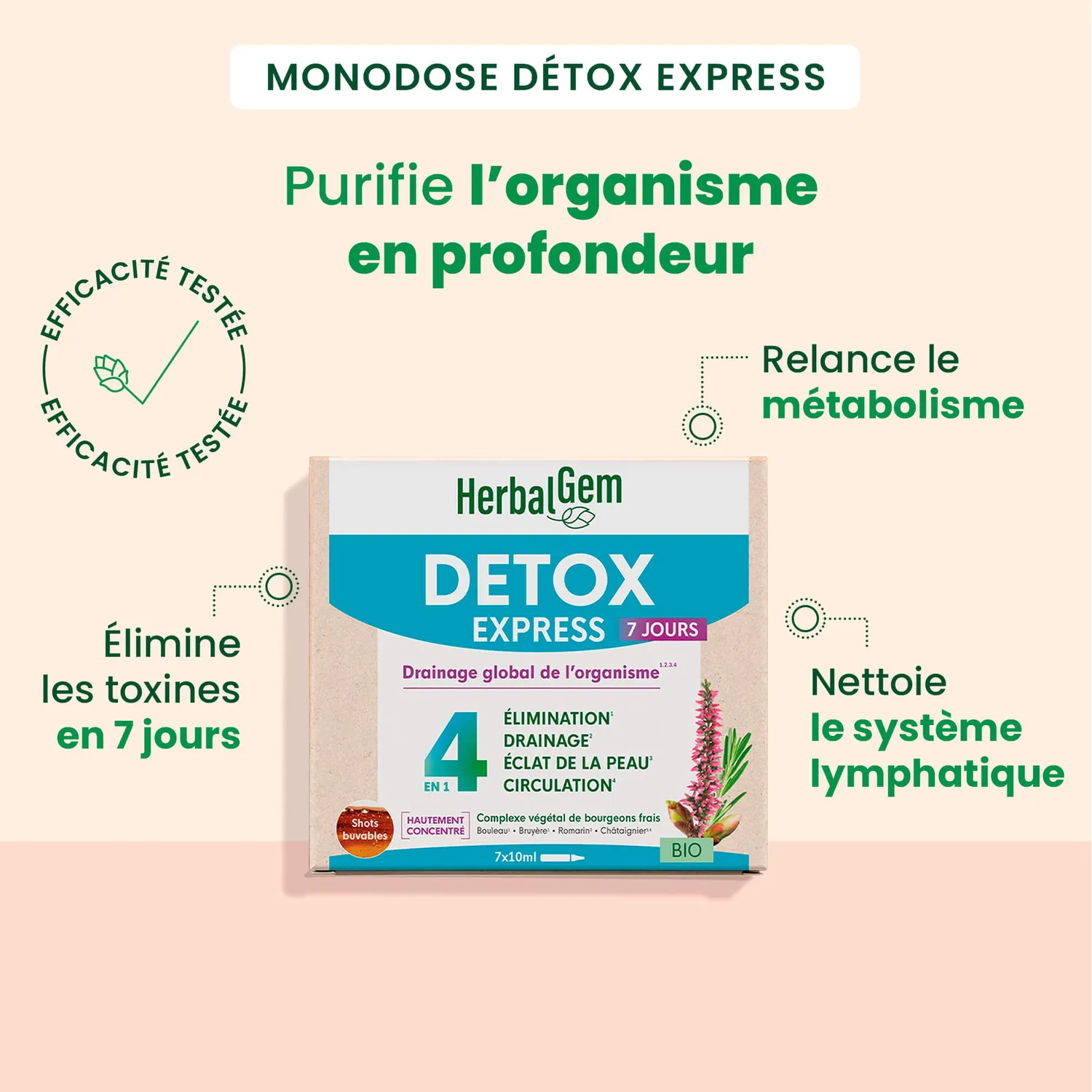 Herbalgem Détox Express monodoses bio 7 jours