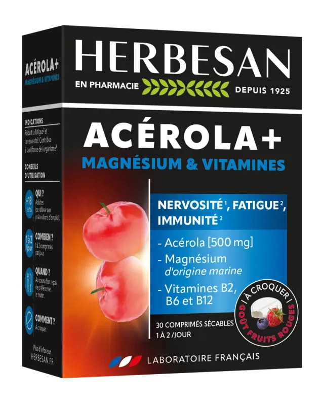 Herbesan Acérola Magnésium comprimés fruits rouges