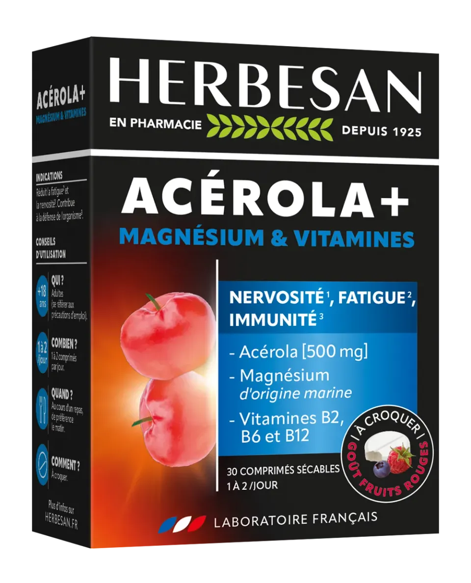Herbesan Acérola Magnésium comprimés fruits rouges