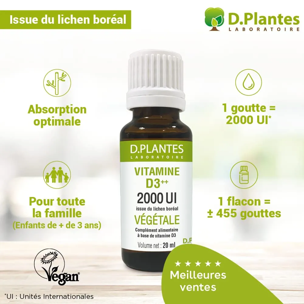D.Plantes D3 2000 UI gouttes vegan 3 x 20 ml