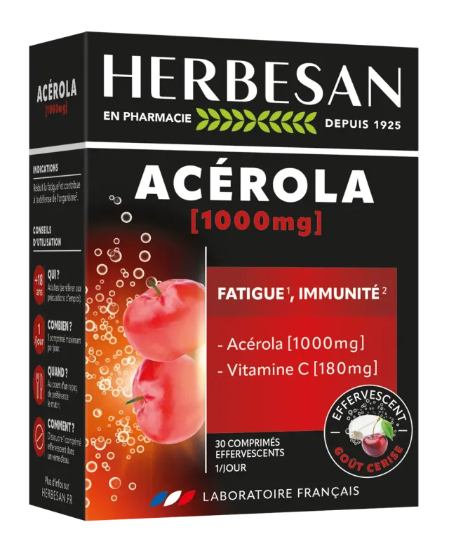 Herbesan Acérola 1000mg comprimés effervescents cerise