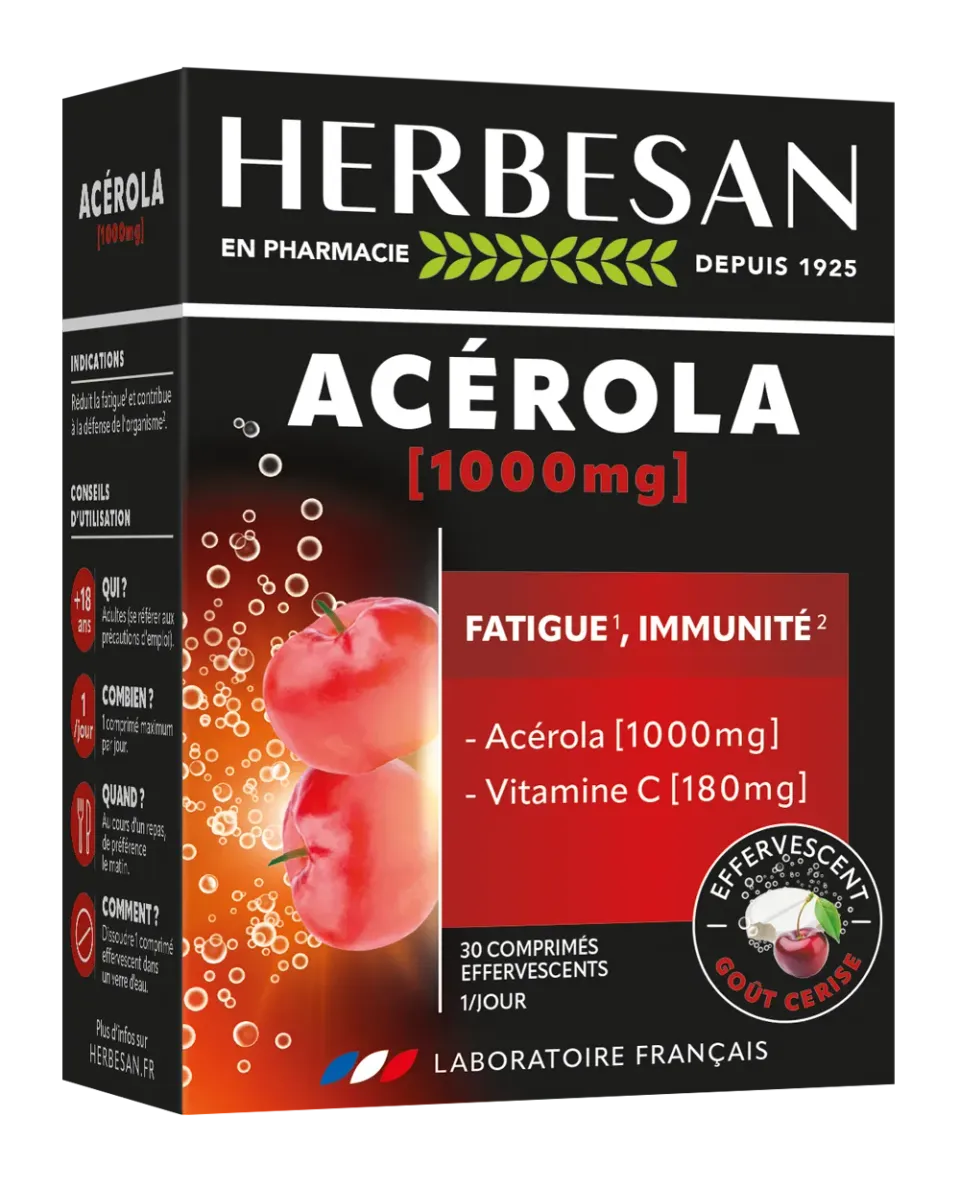 Herbesan Acérola 1000mg comprimés effervescents cerise