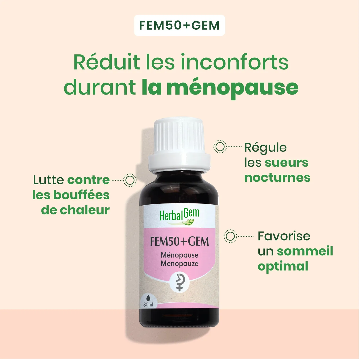 Herbalgem Fem50+ complexe bourgeons bio flacon