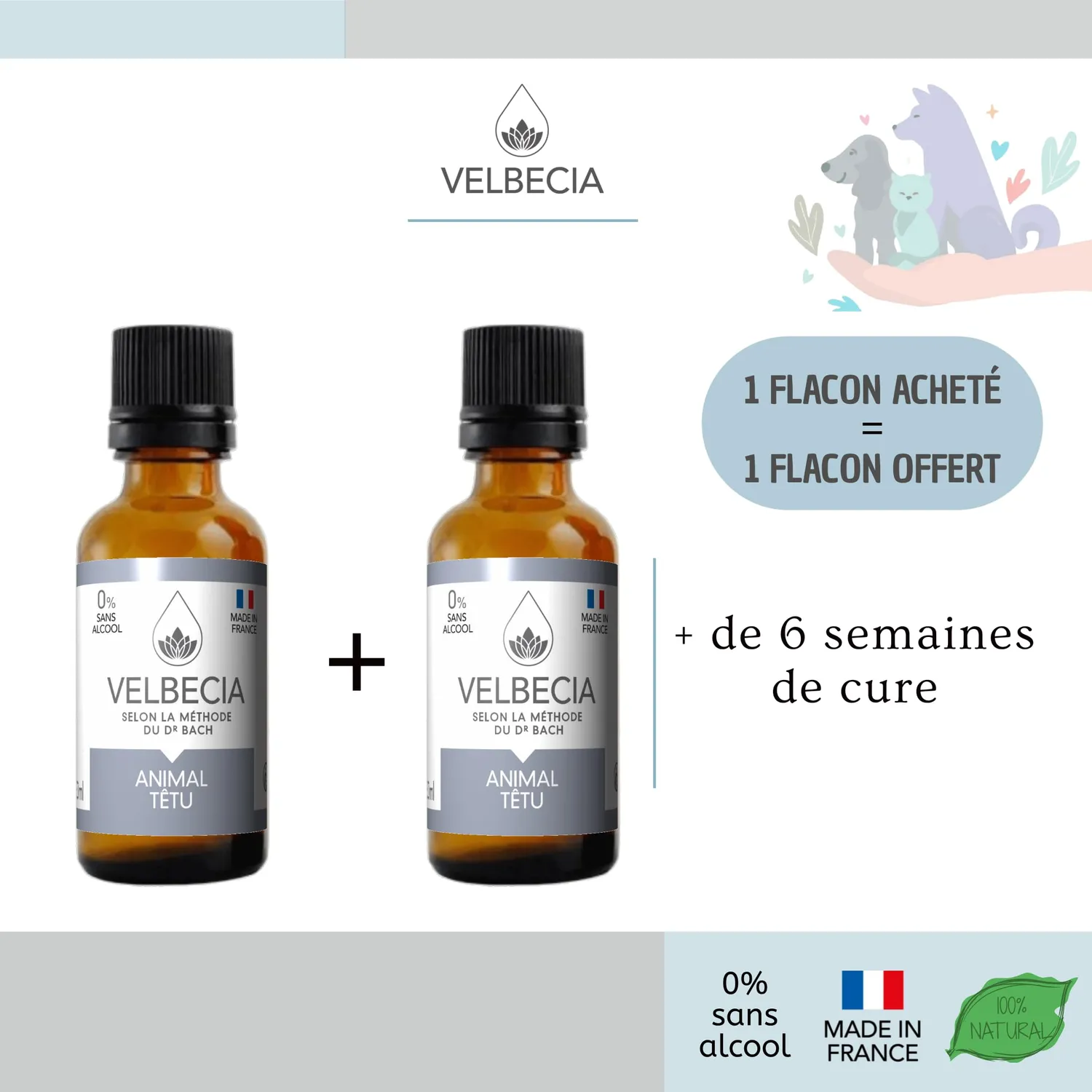 Velbecia Animal Têtu élixir fleurs sans alcool 2x30ml