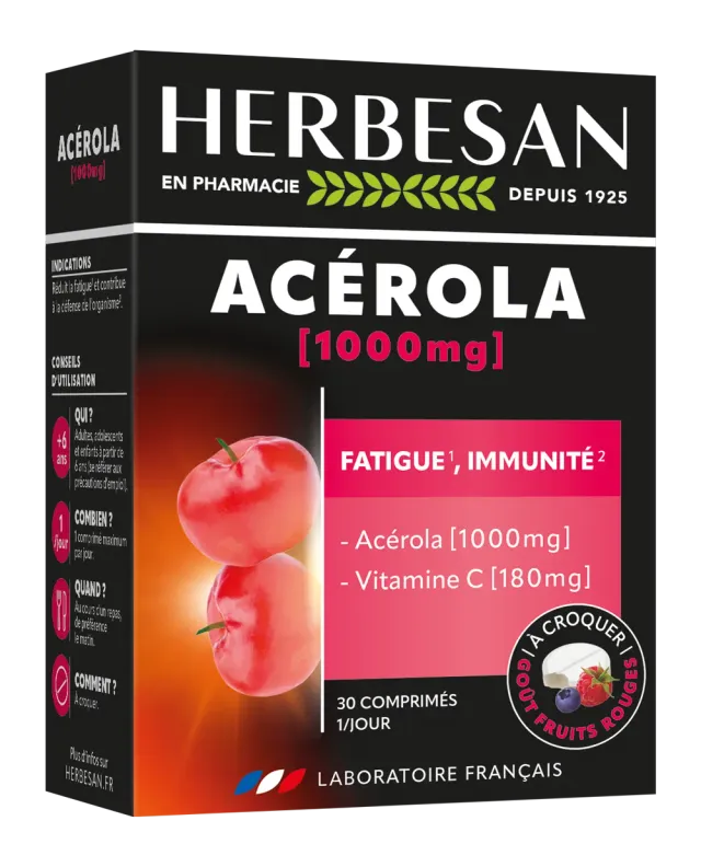 Herbesan Acérola Fruits Rouges comprimés croquer vitamine C