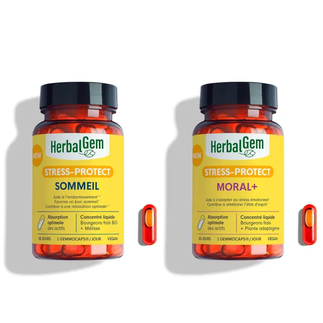 Herbalgem Gemmocaps Duo Sommeil & Moral complément 2 flacons nuit
