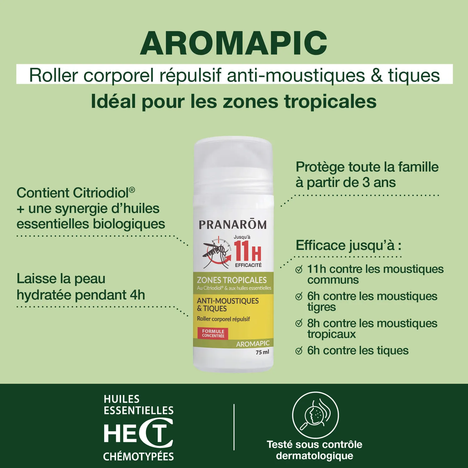Herbalgem Roller répulsif anti-moustiques tiques 11h