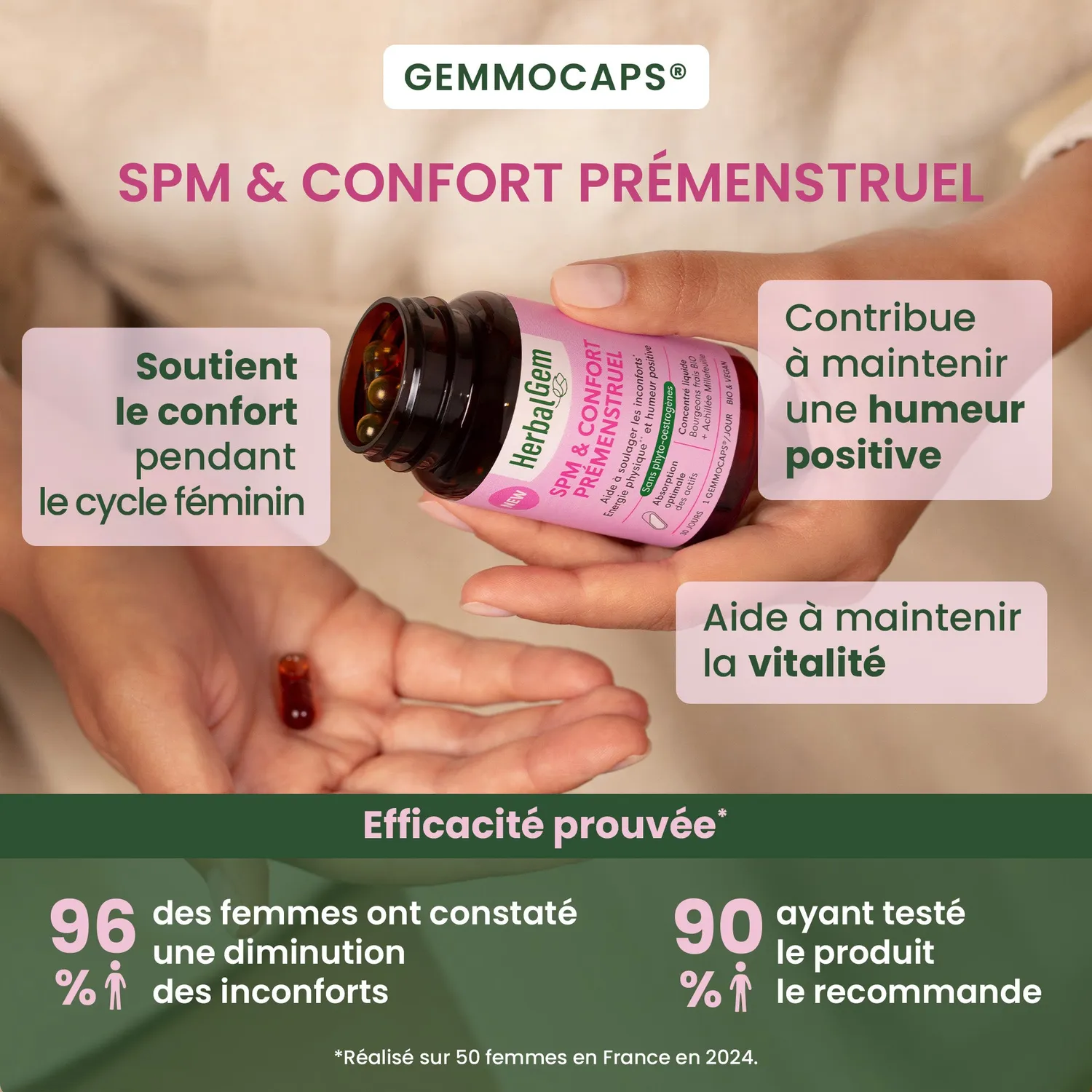Herbalgem Gemmocaps SPM complément bio confort menstruel