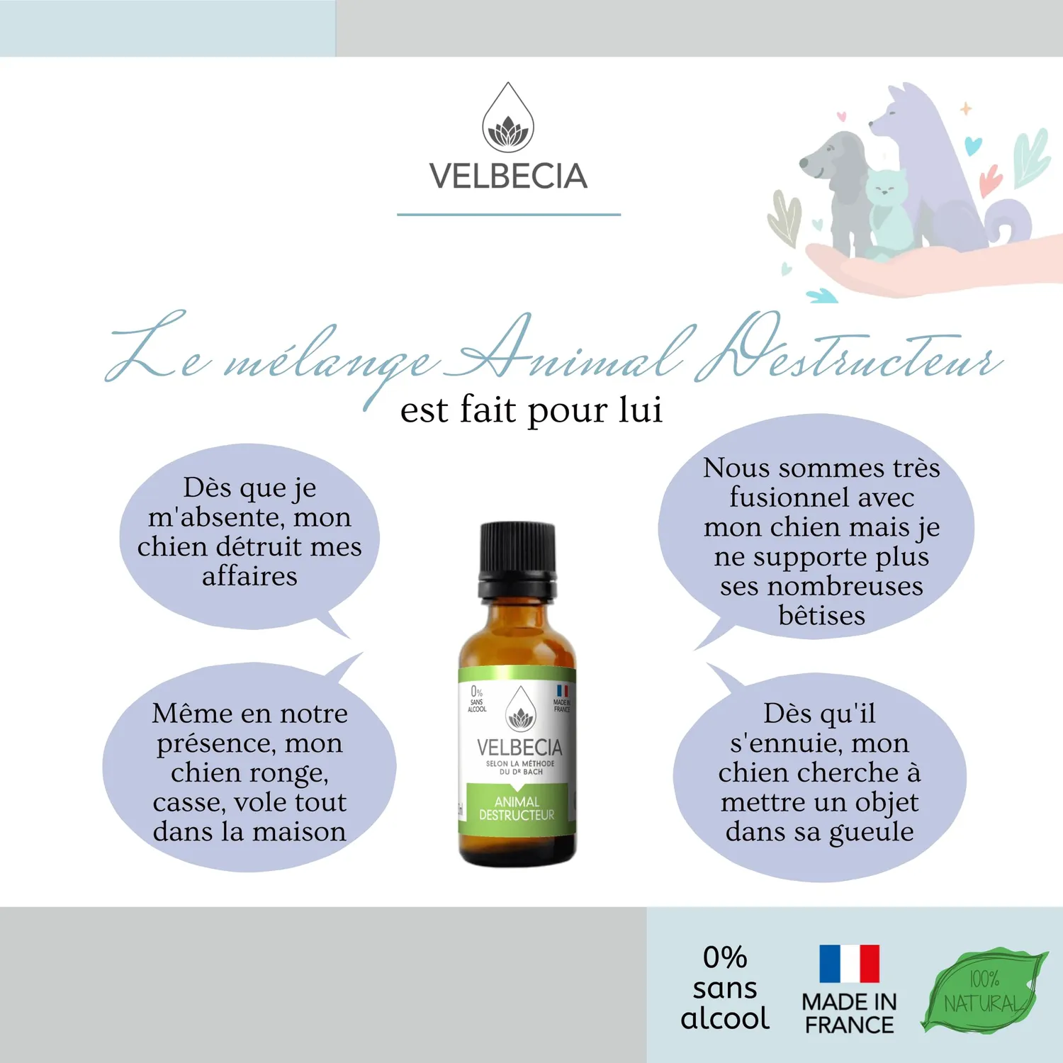 Velbecia Animal destructeur élixir fleurs 50ml sans alcool calme