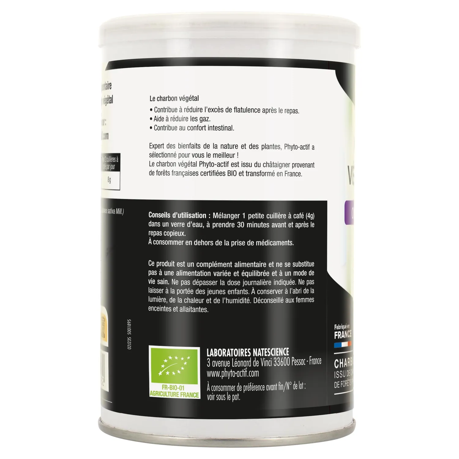Phyto-Actif Charbon Végétal Bio poudre 100g digest