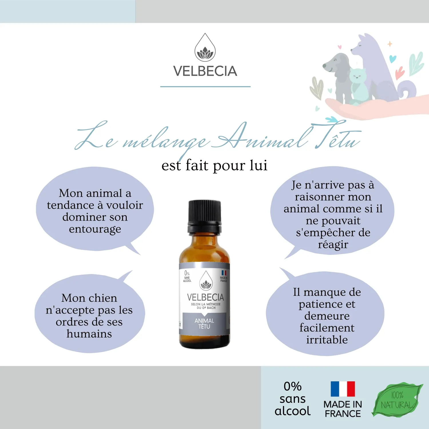 Velbecia Animal têtu élixir fleurs 50ml sans alcool écoute