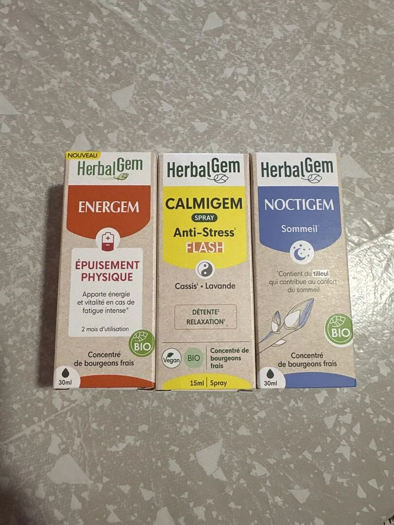 Herbalgem Pack Jour Nuit Energem Calmigem Noctigem 3 flacons