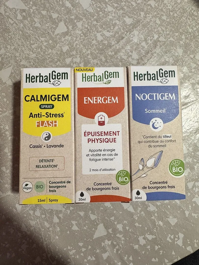 Herbalgem Pack Jour Nuit Energem Calmigem Noctigem 3 flacons