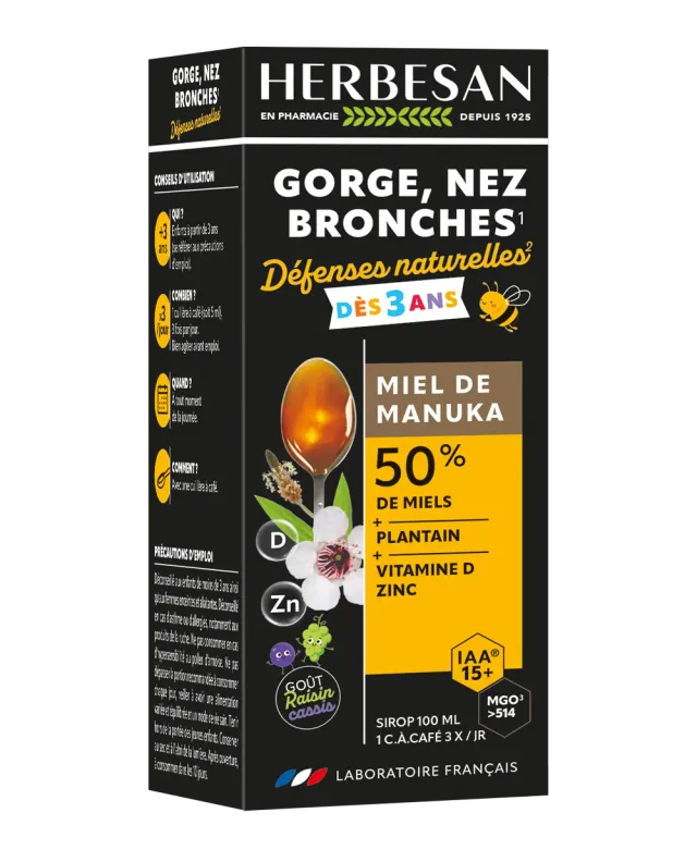 Herbesan Sirop Enfants gorge bronches miel manuka