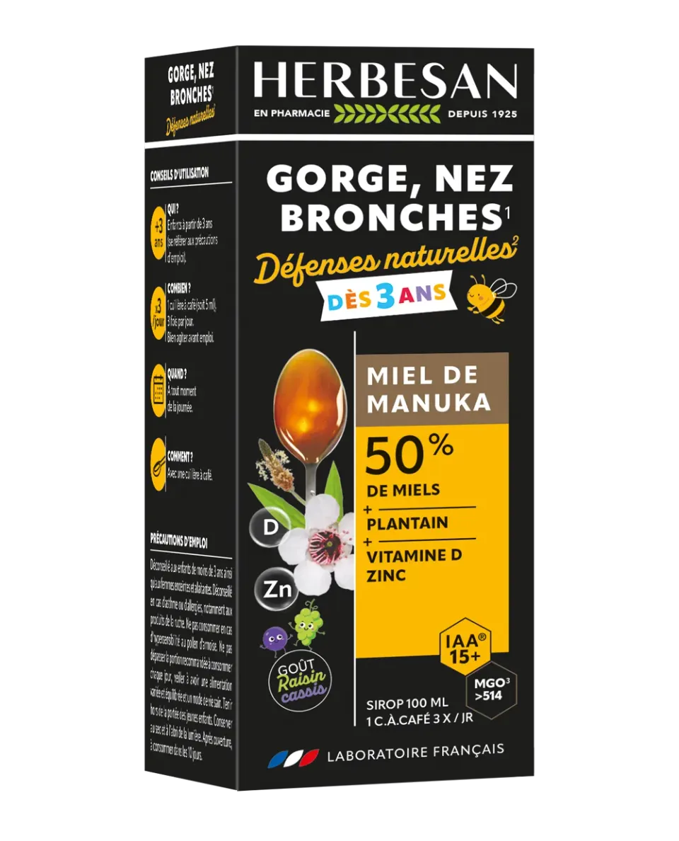 Herbesan Sirop Enfants gorge bronches miel manuka