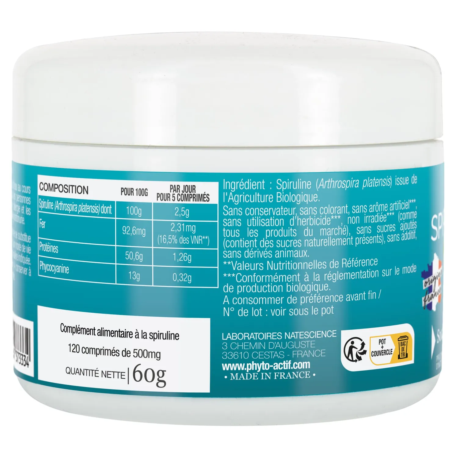 Phyto-Actif Spiruline France Bio 120 comprimés immun