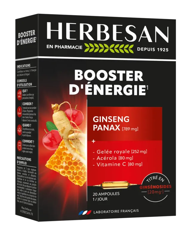 Herbesan Booster Énergie complément ginseng gelée royale