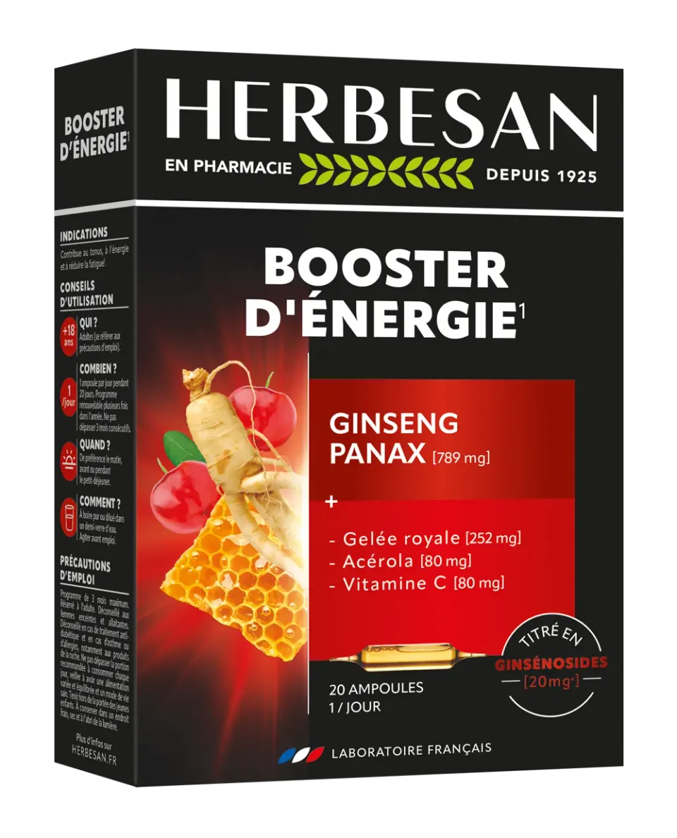 Herbesan Booster Énergie complément ginseng gelée royale