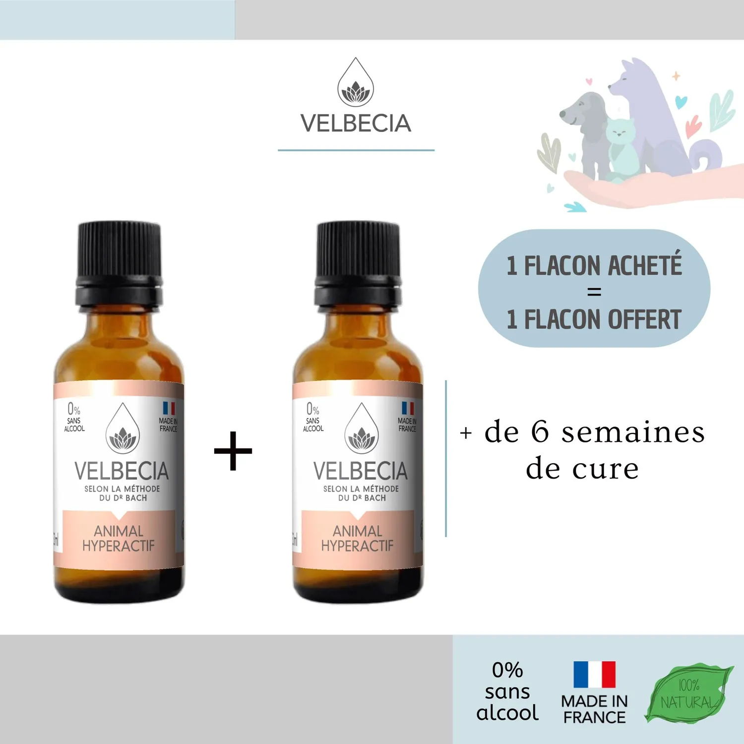 Velbecia Animal Hyperactif élixir fleurs 30ml + offert