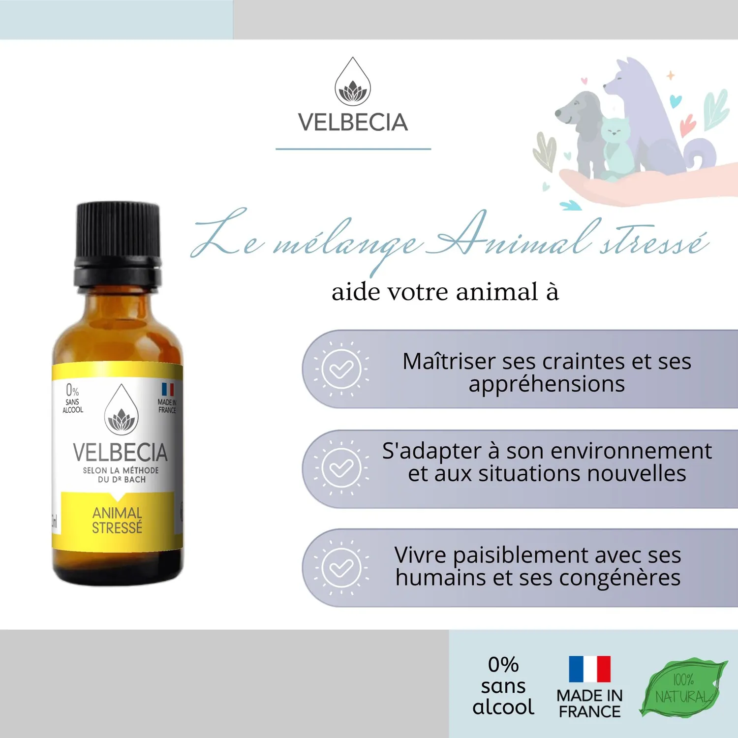 Velbecia Animal Stressé élixir fleurs 2x50ml anxieux