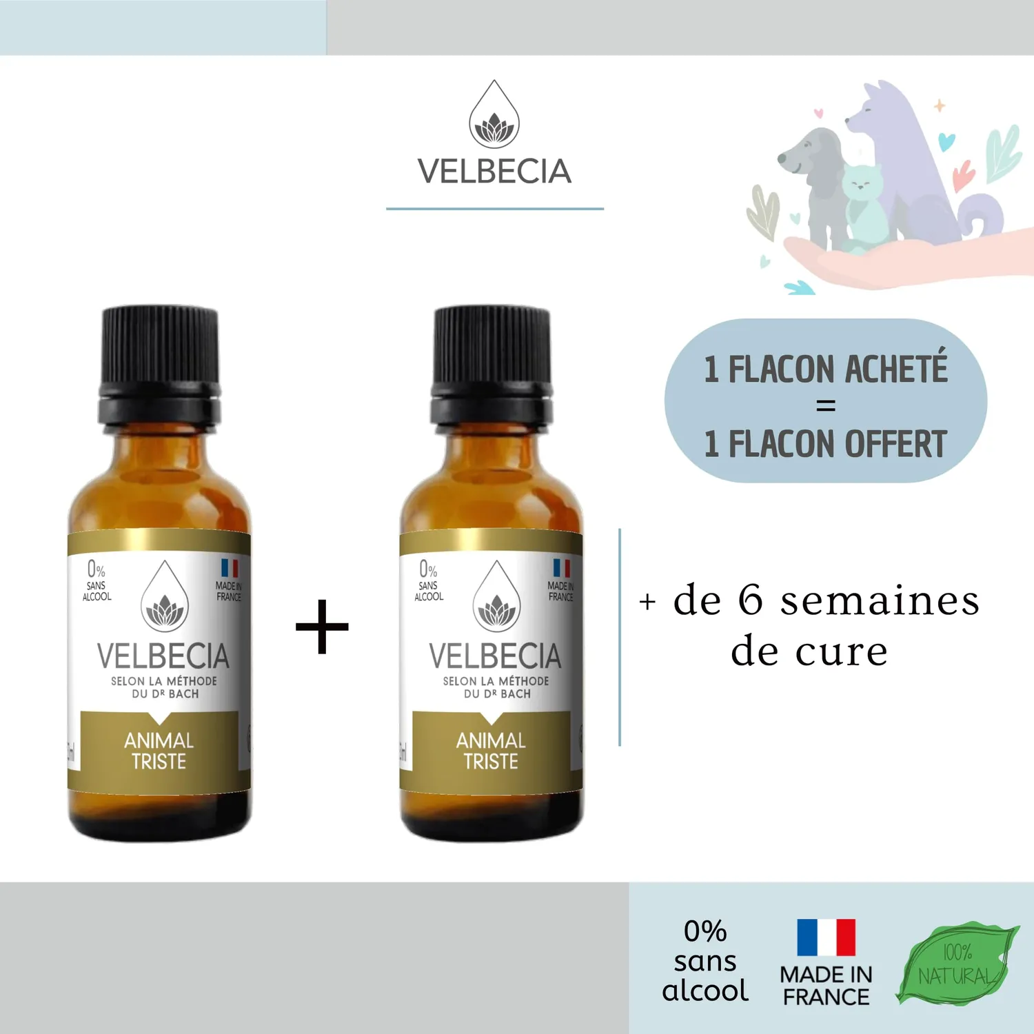 Velbecia Animal triste élixir floral sans alcool 30 ml + offert