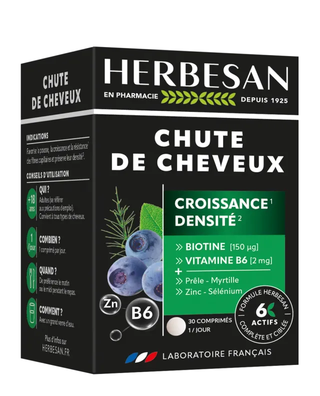 Herbesan Chute de Cheveux complément pousse 6 actifs