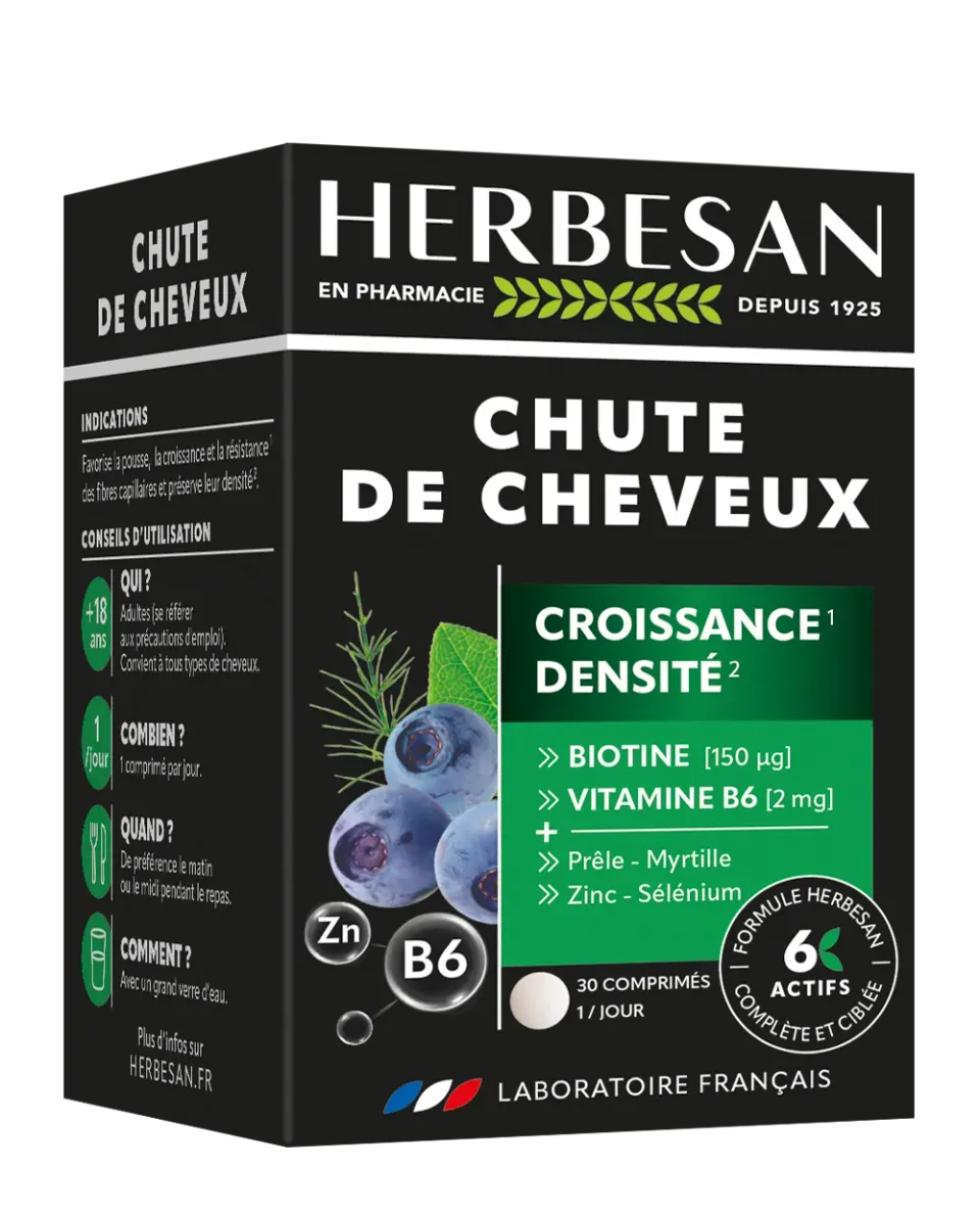 Herbesan Chute de Cheveux complément pousse 6 actifs
