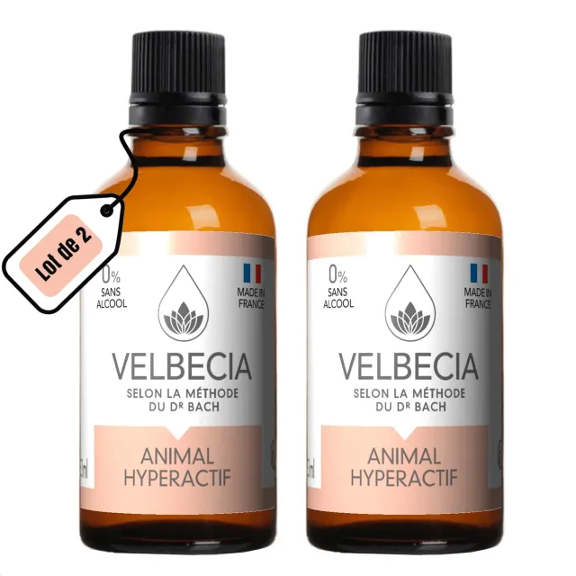 Velbecia Animal hyperactif élixir fleurs sans alcool 2x50 ml