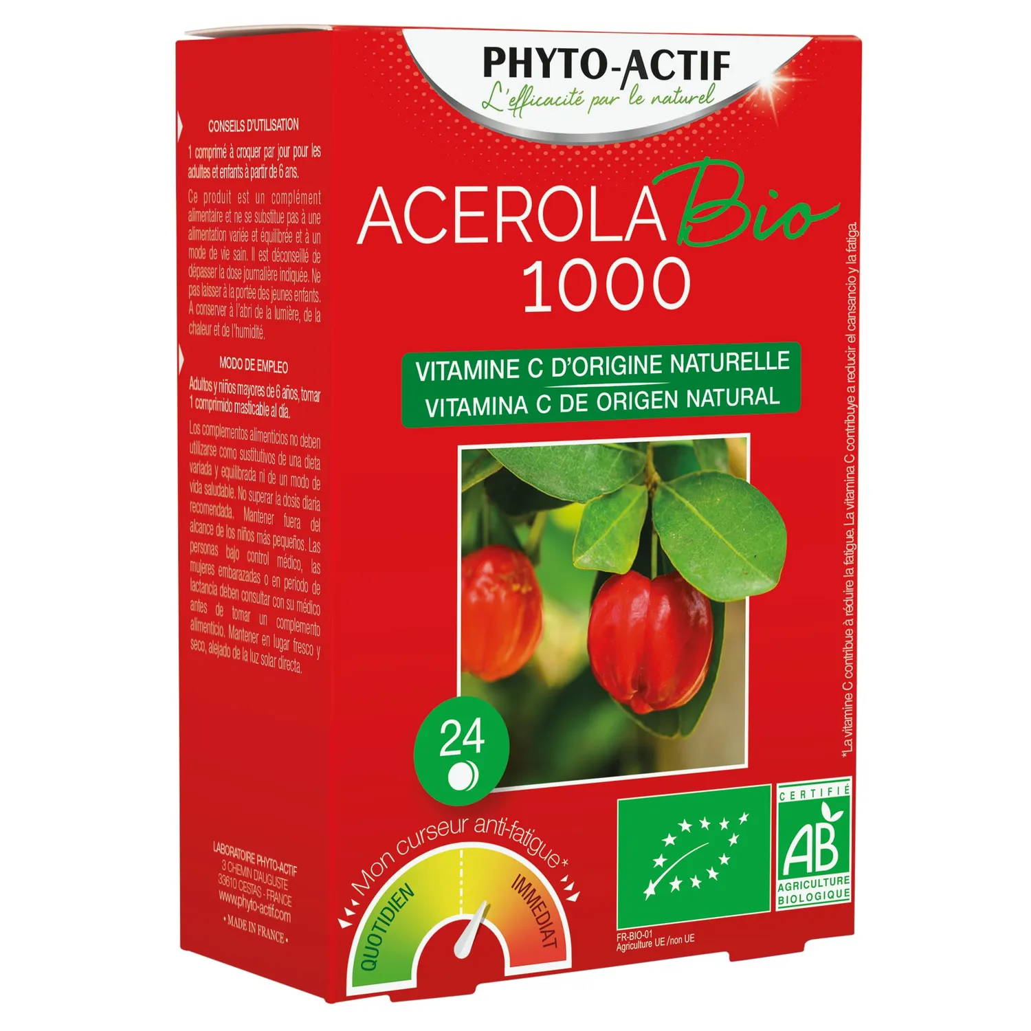 Phyto-Actif Acérola Bio 1000 comprimés 24 sans sucres vitamine C