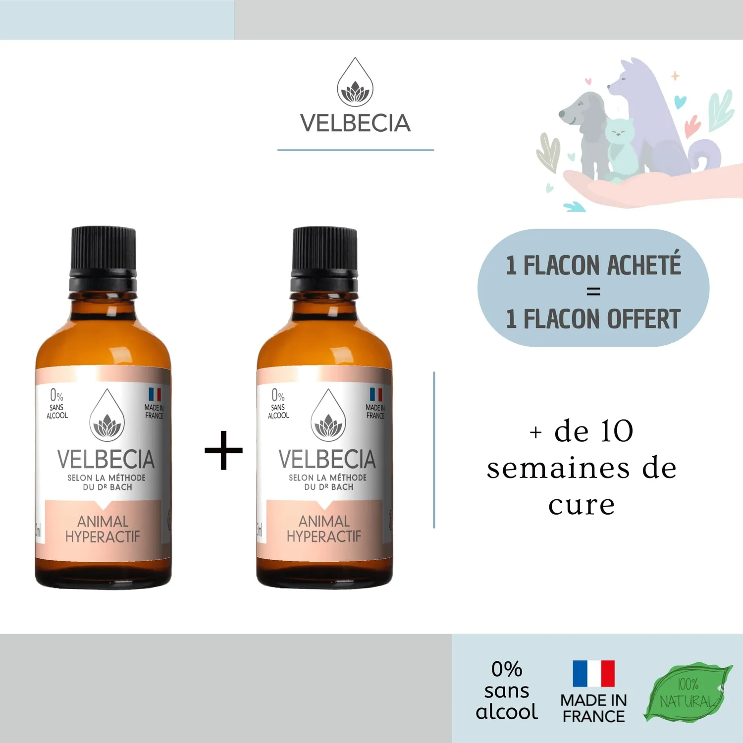 Velbecia Animal hyperactif élixir fleurs sans alcool 2x50 ml