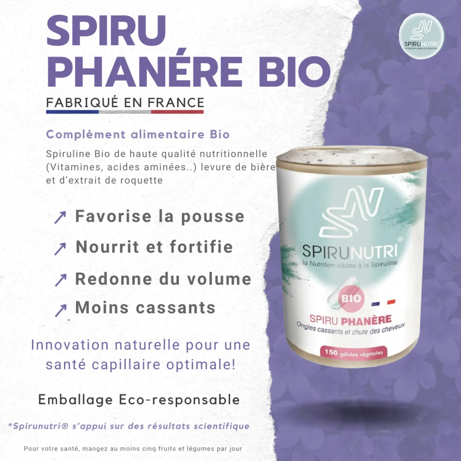 Spirunutri Spiru Phanere complement cheveux 1 mois bio