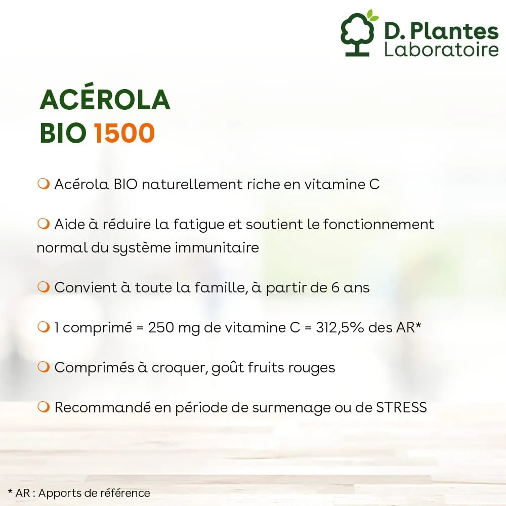 D.Plantes Acérola Bio 1500 comprimés à croquer 10