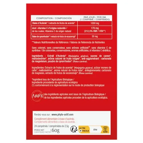 Phyto-Actif Acérola Bio 1000 comprimés 24 sans sucres vitamine C