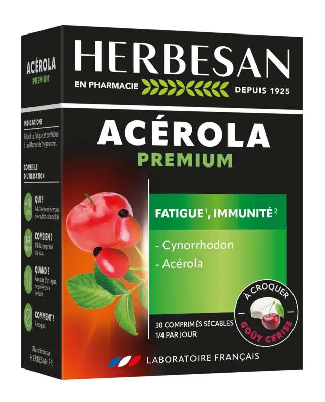 Herbesan Acérola Premium comprimé vitamine C cerise