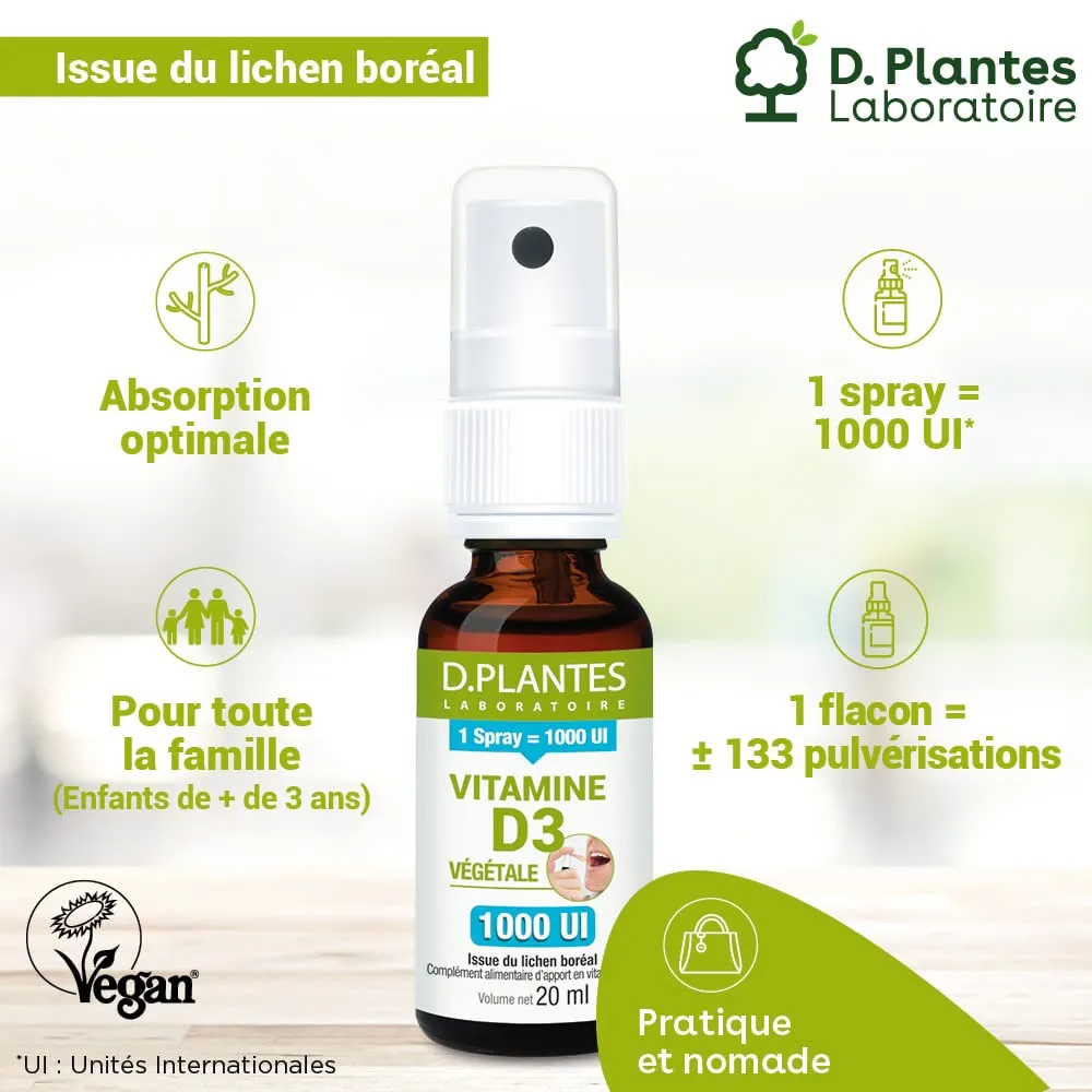 D.Plantes Vitamine D3 1000 UI Spray Vegan 20ml Immunité