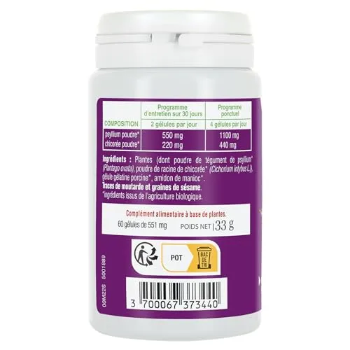Phyto-Actif Colon Transit + gélules 60 bio psyllium transit
