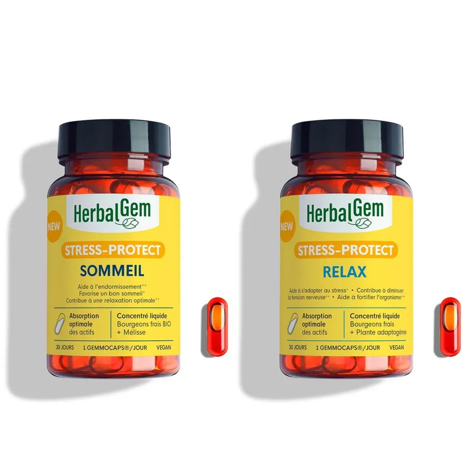 Herbalgem Gemmocaps Pack Sommeil + Relax complément stress 2 flacons