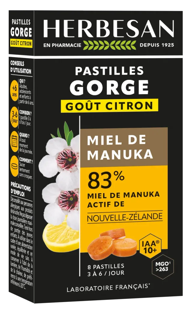 Herbesan Manuka IAA10+ Citron pastilles miel citron