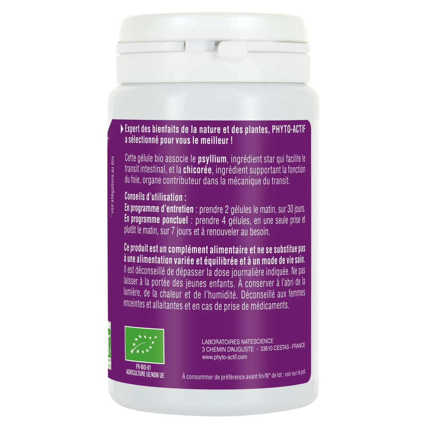 Phyto-Actif Colon Transit + gélules 60 bio psyllium transit
